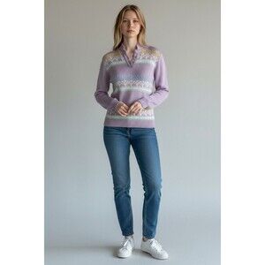 VTG Cherry Stix Women’s Hand Knit Lavender Collard Sweater  Large